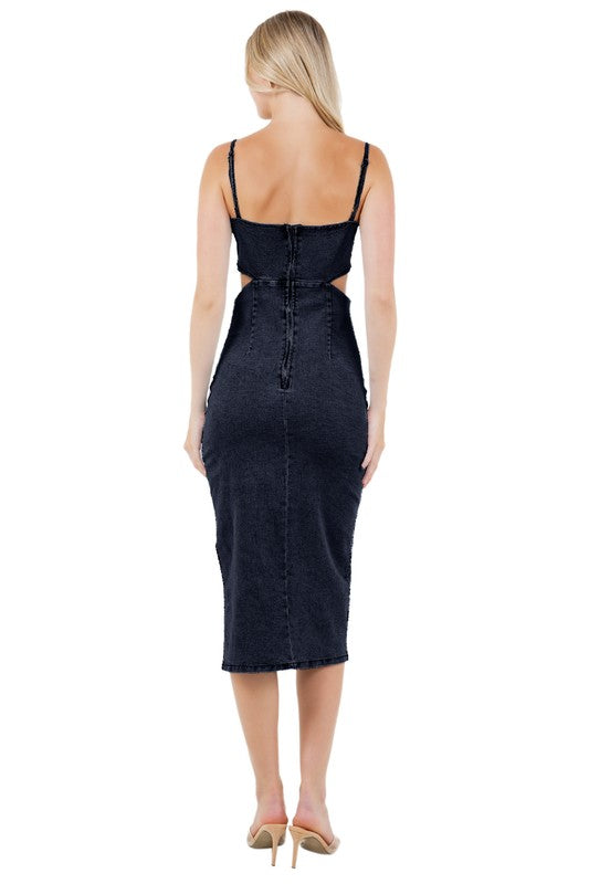 Women denim maxi dress