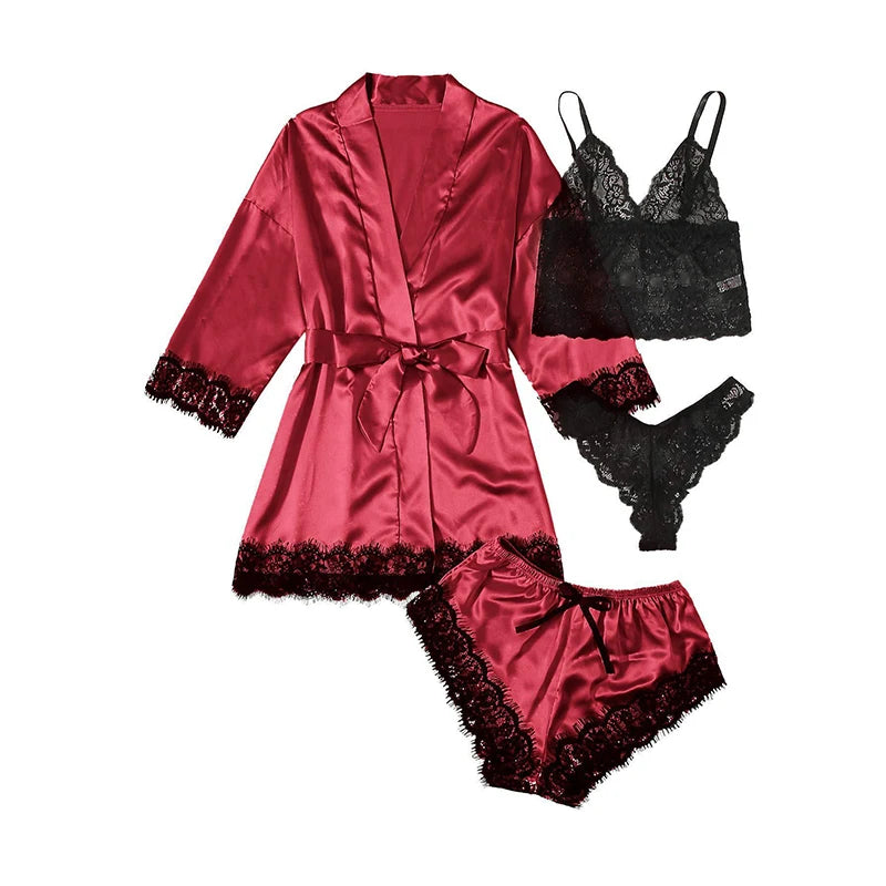 Romantic Bliss: 4-Piece Pajama Set