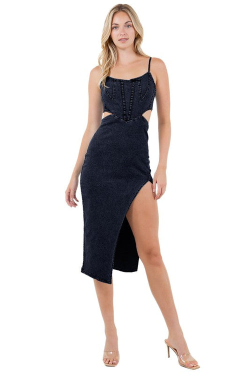 Women denim maxi dress