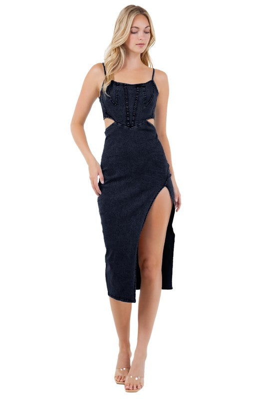 Women denim maxi dress