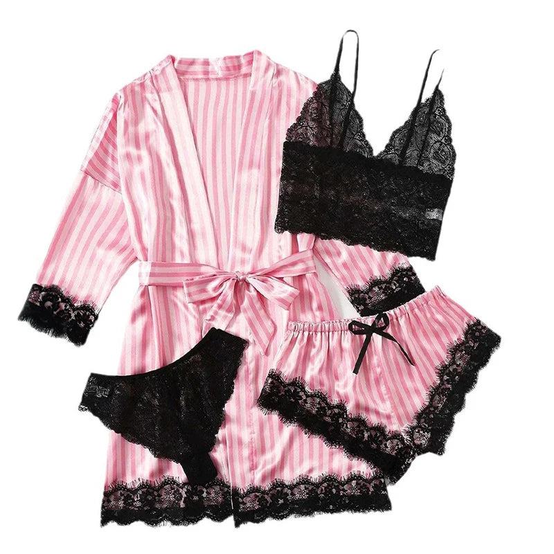 Romantic Bliss: 4-Piece Pajama Set