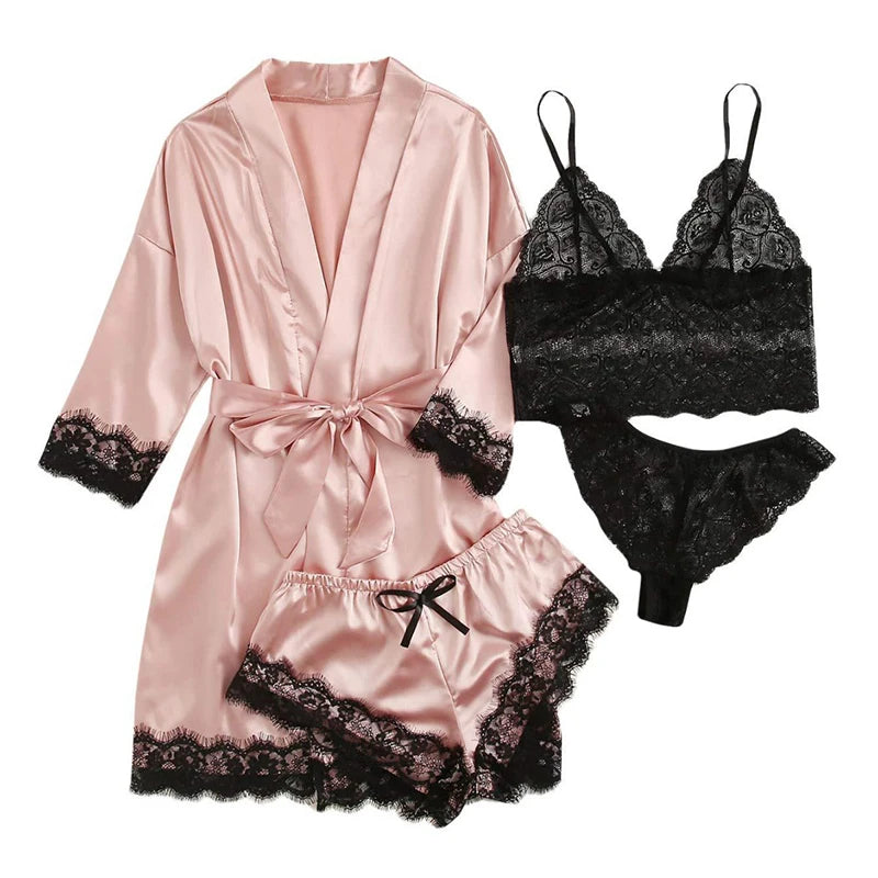 Romantic Bliss: 4-Piece Pajama Set