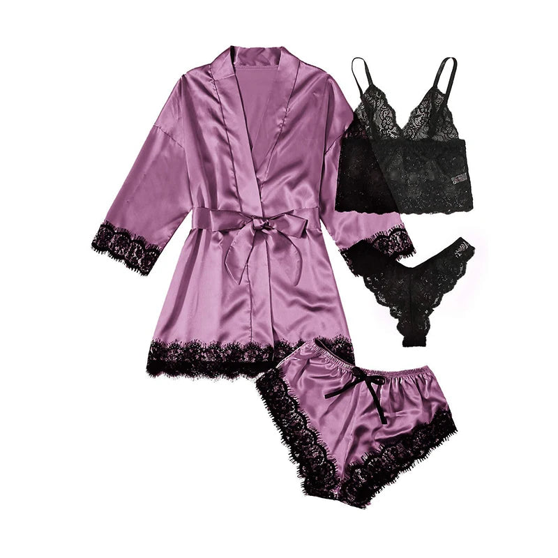 Romantic Bliss: 4-Piece Pajama Set